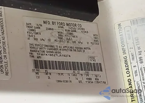 2007 Ford Expedition El Limited from USA, damaged, VIN 1FMFK19527LA19274